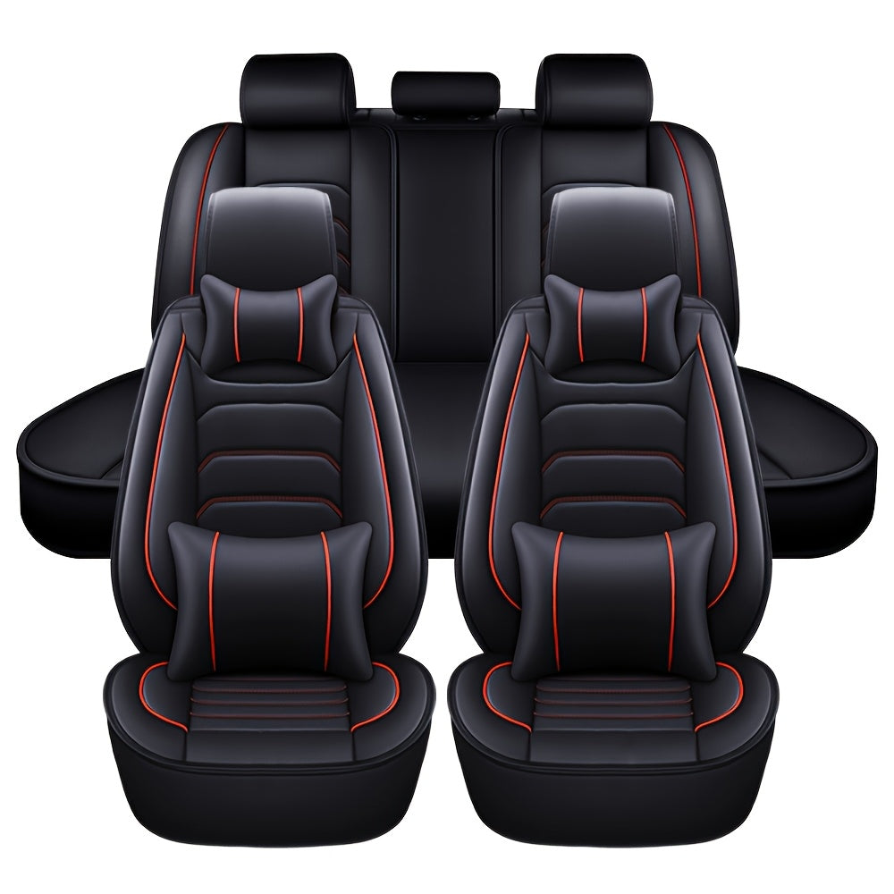 Housses de siège auto en similicuir, ensemble complet 5 places – Protection intégrale 360° imperméable, rembourrage en mousse souple, revêtement antidérapant, ajustement universel pour voitures, camions, berlines et SUV, 6 couleurs disponibles