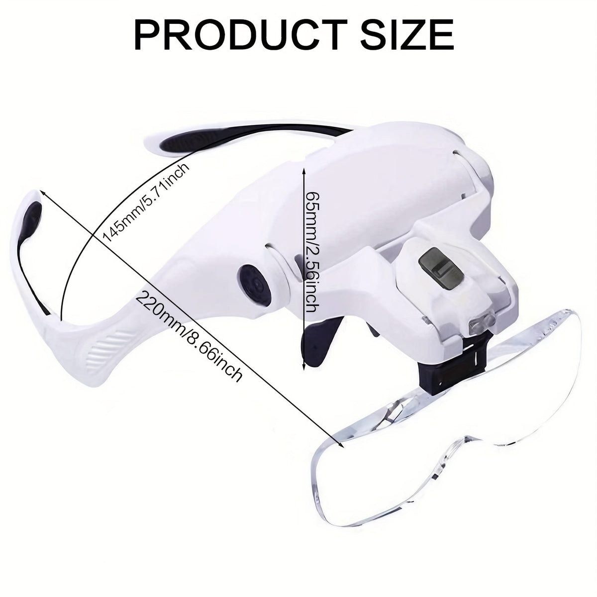 Loupe frontale avec éclairage LED, 5 lentilles interchangeables de 1,0X à 3,5X, casque grossissant à bandeau réglable pour la bijouterie, la réparation électronique, le modélisme, la lecture et les travaux de précision