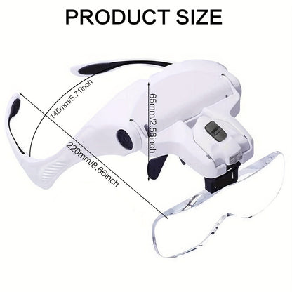 Loupe frontale avec éclairage LED, 5 lentilles interchangeables de 1,0X à 3,5X, casque grossissant à bandeau réglable pour la bijouterie, la réparation électronique, le modélisme, la lecture et les travaux de précision