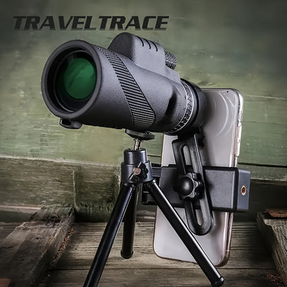 Monoculaire HD 10x42 avec adaptateur pour téléphone et trépied – Longue-vue compacte à lentilles FMC pour l'observation des oiseaux, la faune, la randonnée, le camping, les concerts et le sport – Noir et vert, cadeau de Noël