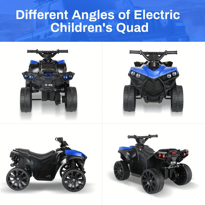 Quad électrique pour enfants avec phares, accélérateur à pédale, pneus tout-terrain antidérapants, capacité de 25 kg, vitesse de 3 km/h, jouet à enfourcher pour garçons et filles de 3 à 6 ans, cadeau d'anniversaire et de Noël, bleu, noir, rose, rouge