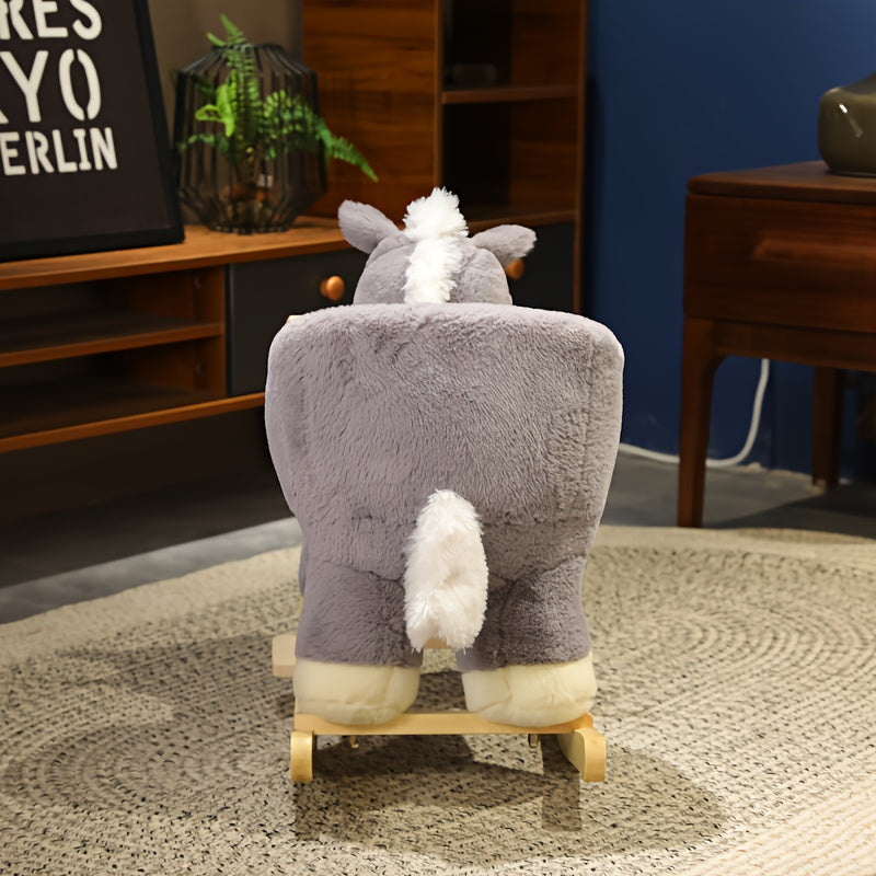 Cheval à bascule pour nourrissons et tout-petits - Jouet à chevaucher pour l'intérieur et l'extérieur, design en peluche gris, sûr pour les bébés et les jeunes enfants, cadeau d'anniversaire et de fête