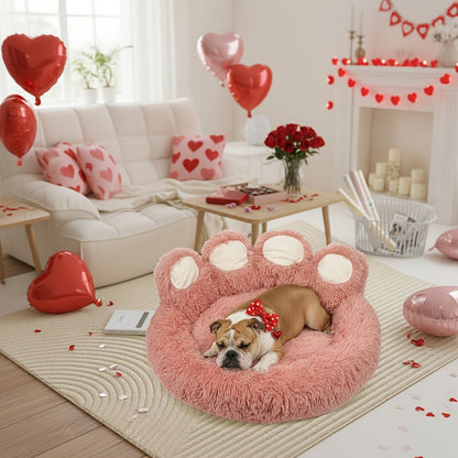 Lit pour chien et chat en forme de patte d'ours – Coussin rond apaisant, chaud et doux en peluche pour animal de compagnie avec foulard bonus, S M L XL 2XL Café Rose Gris Marron pour chiens et chats de petite, moyenne et grande taille