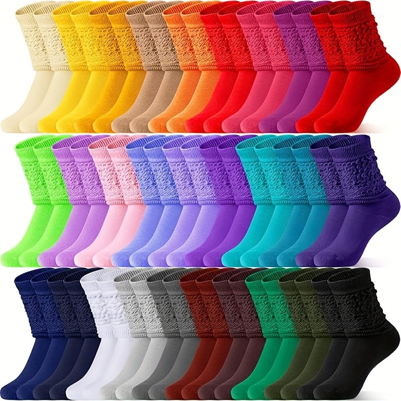 Lot de 36 paires de chaussettes hautes pour femme, respirantes, à séchage rapide et évacuation de l'humidité, en polyester avec semelle rembourrée douce, couleurs pastel et vives pour le bureau ou les fêtes – Coffret cadeau mignon pour toutes les saisons
