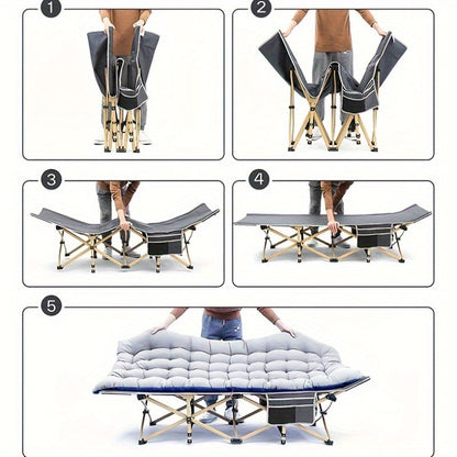 Lit de camp robuste de 190 cm – Lit pliant extra large avec matelas rabattable en option et sac de transport, capacité de 204/227/272 kg, lit d'appoint pliable et portable pour le camping en plein air pour adultes