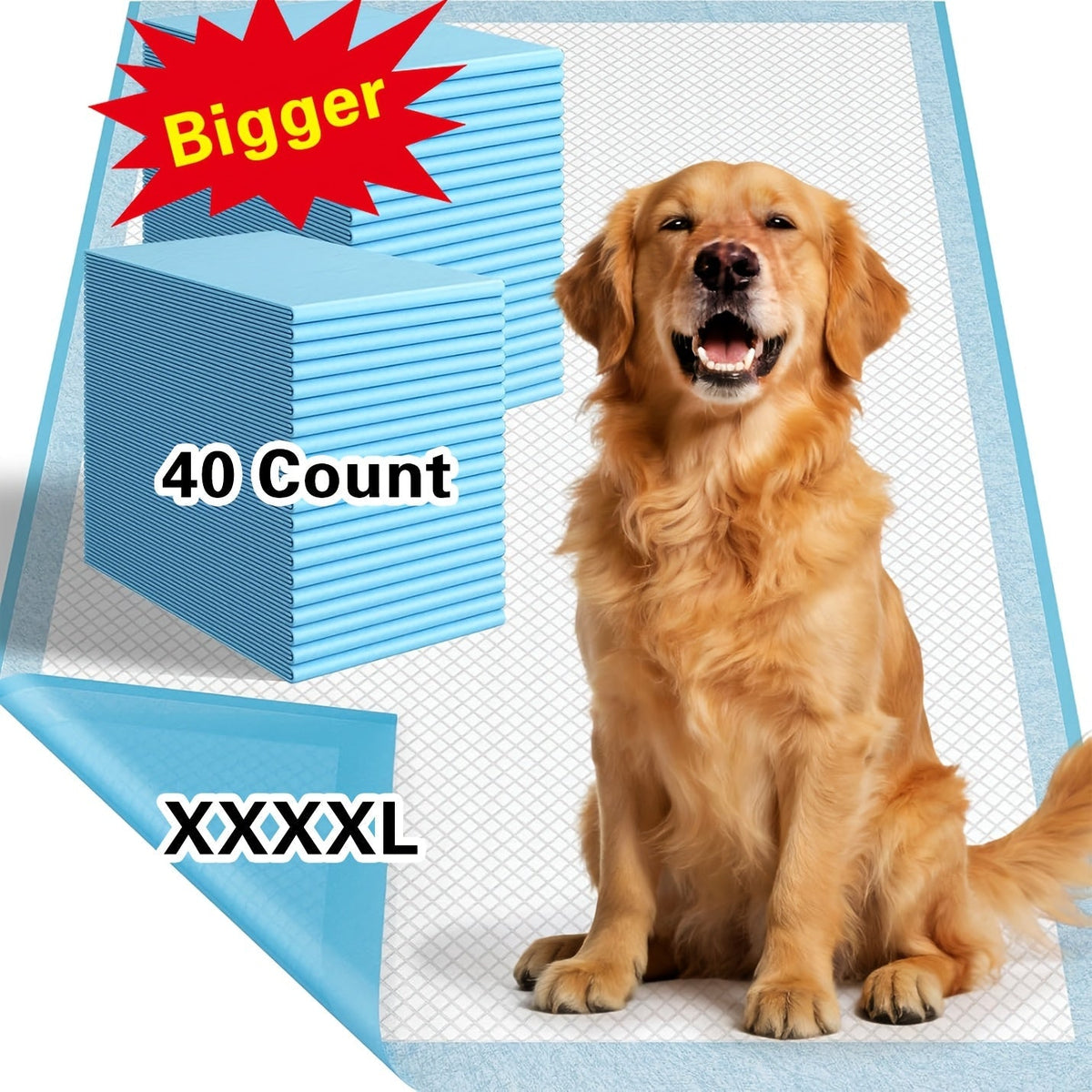 Alèses pour chiens extra larges 147 x 81 cm, lot de 40, tapis d'apprentissage jetables pour chiots, ultra-absorbants et anti-fuites, pour chiens, chats et incontinence adulte