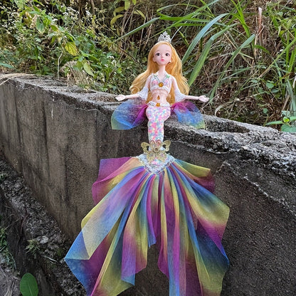 Poupée princesse sirène pour filles 45 cm – Magnifique poupée articulée avec queue en laine, yeux 3D et 11 articulations mobiles, vêtements amovibles, décoration de chambre et jouet, cadeau d'anniversaire ou de Noël