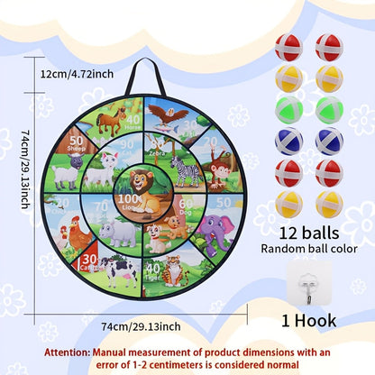 Jeu de cible à balles scratch pour enfants de 74 cm avec 12 balles - Grande cible animale double face pour activités intérieures et extérieures, jeu de fête pour garçons et filles, cadeau amusant pour l'été, un anniversaire, Noël ou Halloween