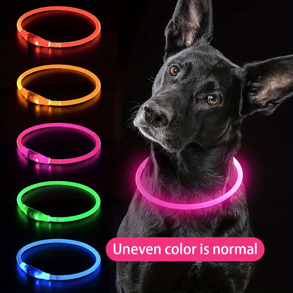 Collier pour chien à LED rechargeable par USB, collier lumineux pour la sécurité nocturne, adapté aux chiens de petite, moyenne et grande taille – Collier pour animal de compagnie étanche en PVC, phosphorescent avec chargement USB