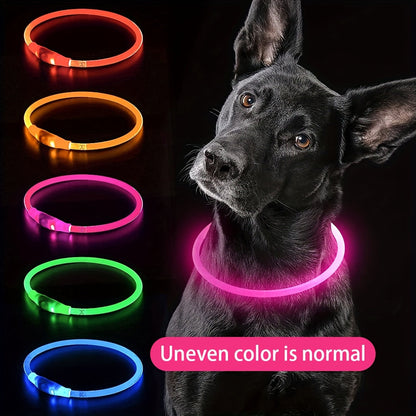 Collier pour chien à LED rechargeable par USB, collier lumineux pour la sécurité nocturne, adapté aux chiens de petite, moyenne et grande taille – Collier pour animal de compagnie étanche en PVC, phosphorescent avec chargement USB