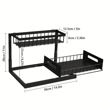 Pull Out Under Sink Organizer 2-Tier Slide-Out Cabinet Shelf, Kitchen Bathroom Utility Rack Storage Shelves, Sliding Cabinet Organizer for Under Sink Kitchen Bathroom Pantry – 1 or 2 Pack Options