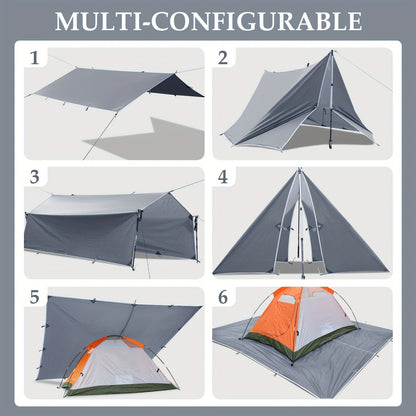Toile de tente de camping avec protection UV et support en alliage – Abri pliable et portable pour 4 personnes pour randonnée, camping, jardin et survie en plein air | Auvent de camping toutes saisons
