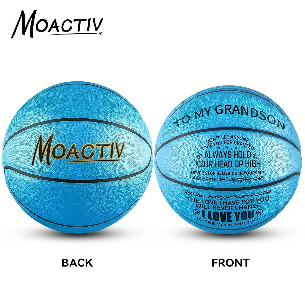 Ballon de basket gravé pour petit-fils et fils – Ballon de basket taille 7 personnalisé et inspirant avec pompe, cadeau de motivation pour anniversaire, Noël, fête, bleu rouge or noir