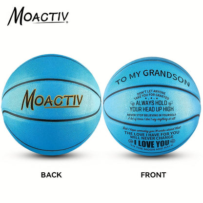 Ballon de basket gravé pour petit-fils et fils – Ballon de basket taille 7 personnalisé et inspirant avec pompe, cadeau de motivation pour anniversaire, Noël, fête, bleu rouge or noir