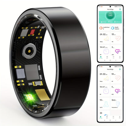 Smart Ring for Women & Men – IP68 Waterproof Fitness Tracker with Sleep Monitoring, Heart Rate, HRV, Body Temperature, Stress & Pedometer, Health Ring for iPhone & Android, Sizes 7-13, Black Rose Gold Silver