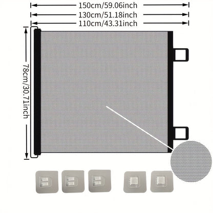 Retractable Mesh Pet Gate for Dogs and Cats - No Drill Easy Install Safety Gate for Stairs Doors Rooms, Indoor Outdoor Dog Gate Stair Guard for Home Office Hallway