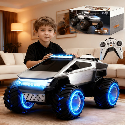 Camion monstre télécommandé échelle 1:12, 2,4 GHz, 4 roues motrices, véhicule tout-terrain avec lumières LED, effets sonores réalistes et poignée ergonomique pour enfants et adultes