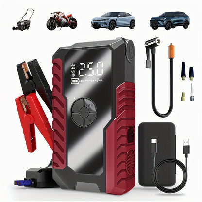 Démarreur de voiture 3000A 9-en-1 avec gonfleur de pneus intégré, ports USB et lampe de secours LED – Booster de batterie portable sans fil 12V pour voitures, camions et SUV – Outil d'urgence routière – Velora