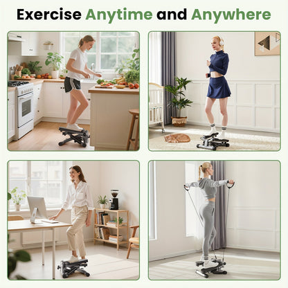 Mini stepper avec bandes de résistance – Stepper d'appartement portable pour entraînement à domicile, capacité de 135 kg, appareil de cardio complet pour jambes et bras