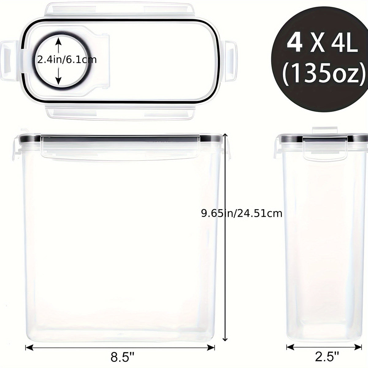 Lot de 4 récipients hermétiques pour aliments (4 L / 135 oz), très grands contenants à céréales sans BPA pour l'organisation du garde-manger - Rangement en vrac pour céréales, riz et noix, ensemble d'organisation de cuisine, excellent cadeau de Noël