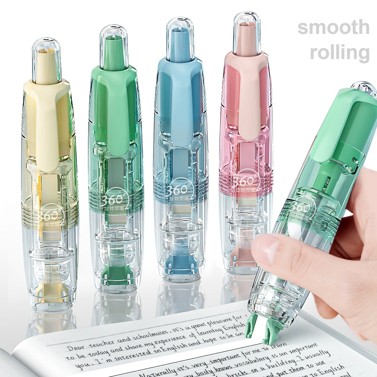 Ruban correcteur rétractable avec recharges – Correction d'erreurs instantanée et propre pour l'école, le bureau et la maison, 1 unité + 2 recharges ou lot de 4 + 8 recharges, ruban correcteur sec et lisse pour la rentrée scolaire