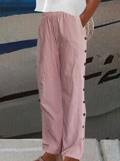 Pantalon droit décontracté à rayures pour femme – Style western classique, pantalon printemps-été avec poches pour un look quotidien ou chic décontracté