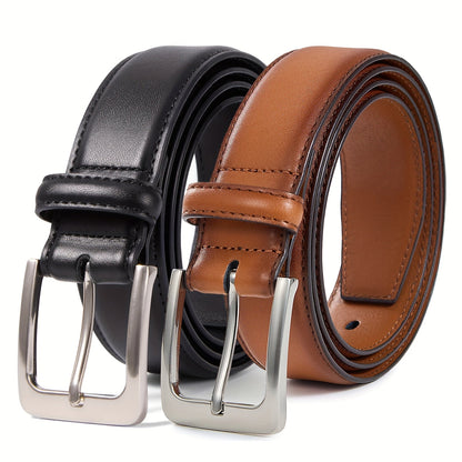 2 Pack Men's Genuine Leather Belt Set with Zinc Alloy Buckle – 1 3/8 Inch Wide Dress Casual Golf Jeans Belt for Men, Sizes 30-50, Great Gift for Him