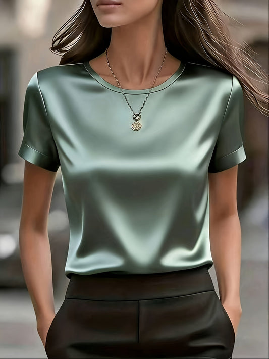 T-shirt élégant coupe ajustée pour femme – Haut cintré formel de couleur unie pour le travail, le style décontracté chic et la tenue professionnelle du quotidien