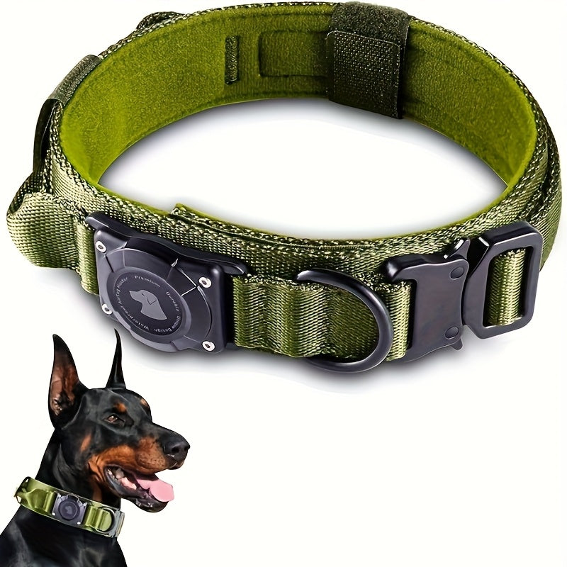 Collier tactique pour chien avec support AirTag et poignée – Nylon PC robuste, réglable M/L/XL pour chiens moyens et grands, collier de dressage de style militaire avec poignée de contrôle