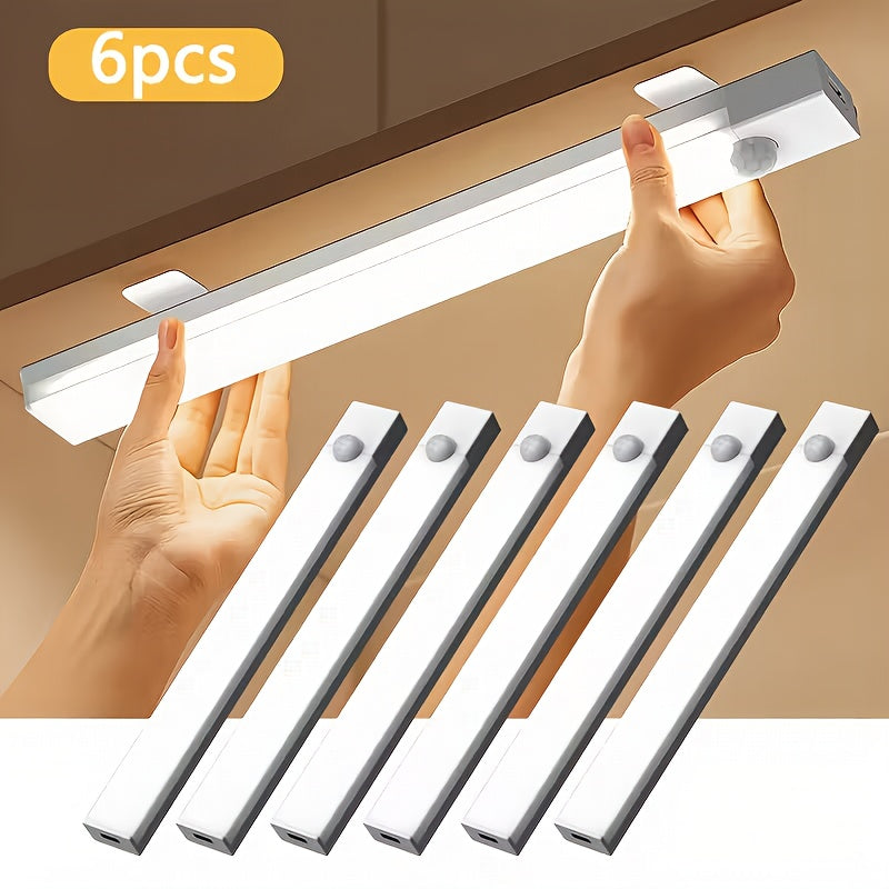 Lot de 3 et 6 éclairages LED pour placards avec détecteur de mouvement et recharge USB-C – Veilleuse magnétique sans fil sous meuble avec 3 modes pour cuisine, placard, escaliers, couloir et salle de bain, 10 cm/20 cm/30 cm