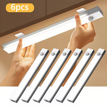 Lot de 3 et 6 éclairages LED pour placards avec détecteur de mouvement et recharge USB-C – Veilleuse magnétique sans fil sous meuble avec 3 modes pour cuisine, placard, escaliers, couloir et salle de bain, 10 cm/20 cm/30 cm