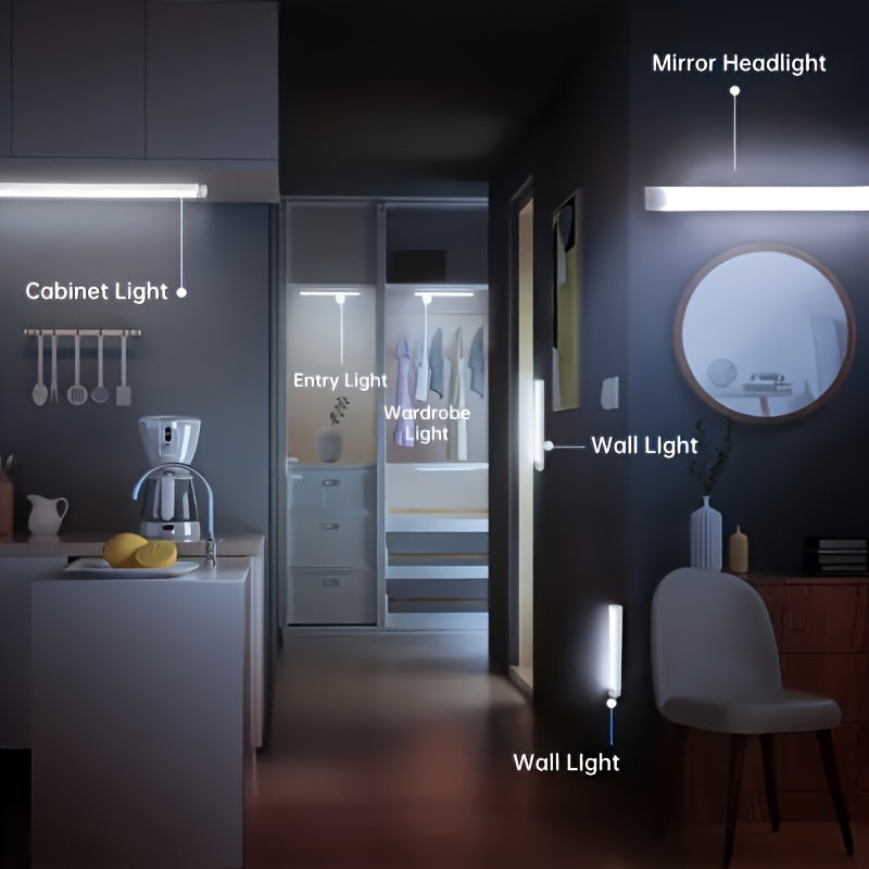Lampes d'armoire à détecteur de mouvement LED rechargeables par USB, 6, 9, 12 pièces, veilleuse sans fil, 3 modes réglables pour chambre, escalier, cuisine, placard, sous armoire, lecture au chevet, couloir, éclairage domestique