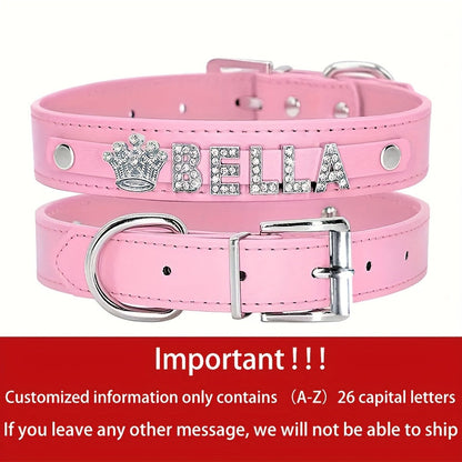 Collier pour chien en cuir PU personnalisé avec médaille - Collier d'identification personnalisé pour petits, moyens et grands chiens et chats XS S M L 8 couleurs, accessoire élégant pour animal de compagnie, cadeau, blanc, noir, rose, bleu, violet