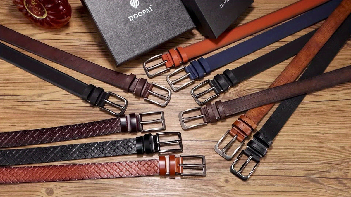 Lot de 2 ceintures pour homme en cuir de vachette véritable avec coffret cadeau – Ceinture classique vintage à boucle ardillon réglable pour jean, tailles 30"-52"
