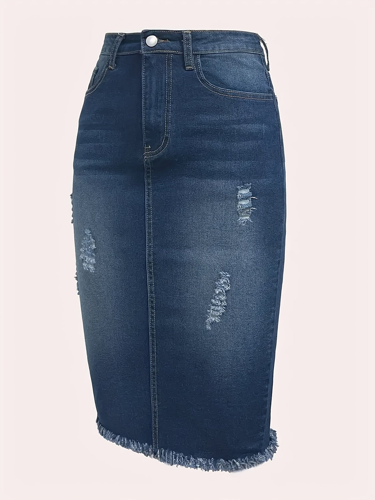 Jupe midi vintage taille haute en jean pour femme – Stretch, ourlet franc, aspect vieilli, lavable en machine, non transparente, bleu océan, tailles XS-XXL, jupe décontractée pour printemps, été et automne