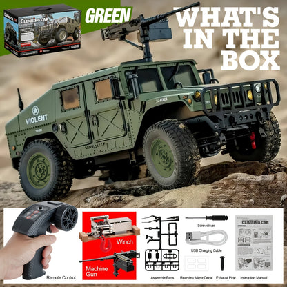 Véhicule militaire tout-terrain radiocommandé à échelle réelle C8835 pour adultes - Transmission proportionnelle, vitesse variable, franchissement, éclairage LED multi-modes, 5 portes ouvrantes, accessoires de mitrailleuse et treuil en option