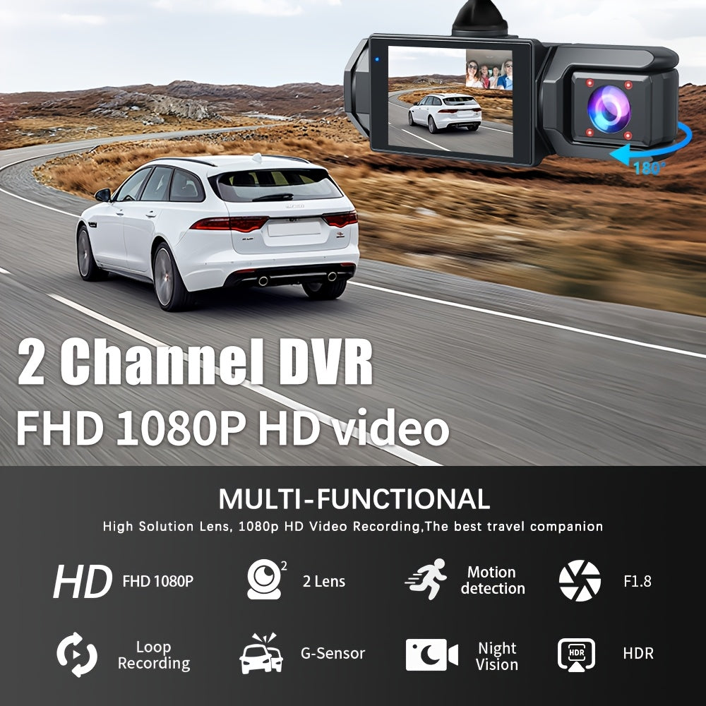Dash Cam S2N 1080P HD double caméra avant et arrière avec ADAS, vision nocturne, capteur G, enregistrement en boucle, mode parking 24h, grand angle 170°, écran IPS 2", enregistreur vidéo pour voiture, carte SD non incluse