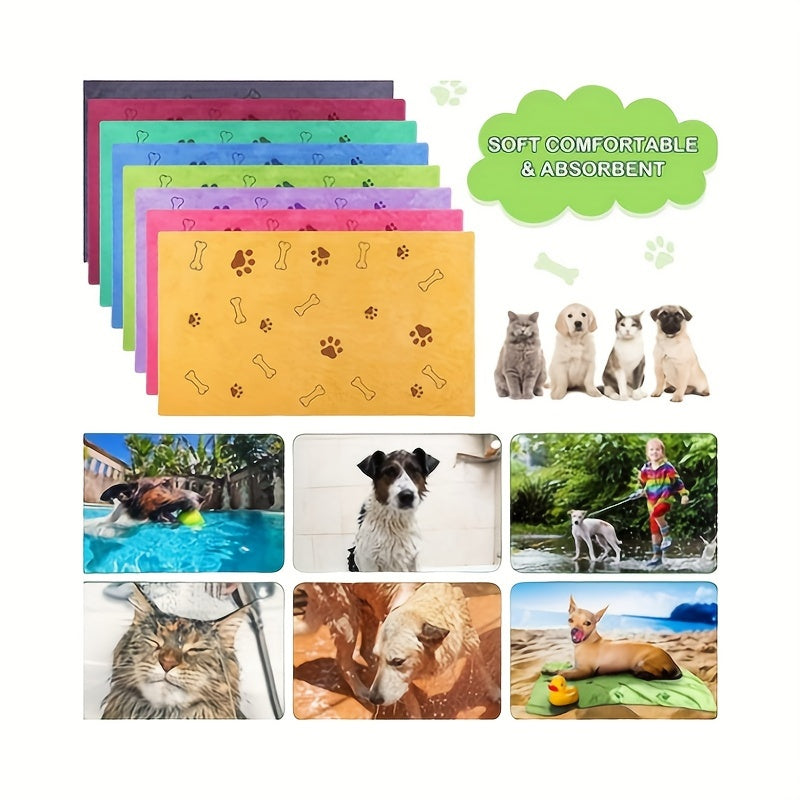 Serviettes pour chien à séchage rapide, lot de 4 – Ensemble de serviettes de bain pour animaux en microfibre douce et absorbante avec motifs de pattes pour chiens de taille moyenne, serviettes de toilettage et de bain, couleurs assorties aléatoires