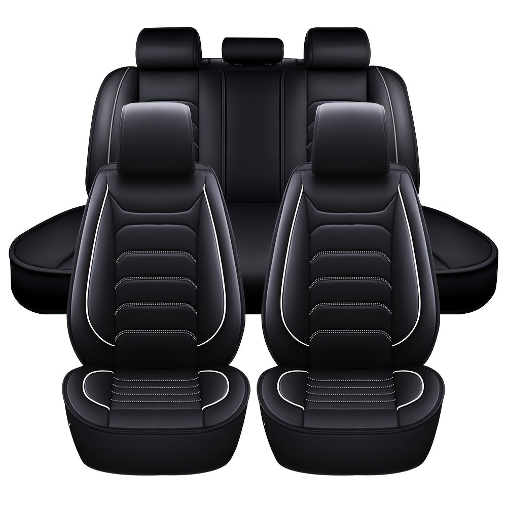Housses de siège auto en similicuir, ensemble complet 5 places – Protection intégrale 360° imperméable, rembourrage en mousse souple, revêtement antidérapant, ajustement universel pour voitures, camions, berlines et SUV, 6 couleurs disponibles