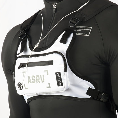 Sac de poitrine réfléchissant pour course à pied, gilet léger et réglable, sac bandoulière pour hommes et femmes – Sac de sport imperméable pour vélo, randonnée, ski avec trou pour écouteurs, noir et blanc