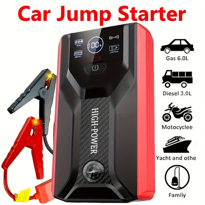 Démarreur de batterie portable pour voiture 2000 A – Booster sans fil 12 V pour démarrage rapide de moteurs essence (8,0 L) et diesel (6,5 L) avec entrée/sortie USB, lampe d'urgence LED – Accessoire auto et outil d'urgence