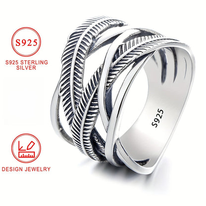 Bague plume en argent sterling 925, style vintage hip-hop, anneau croix infini, bijoux fantaisie pour femmes et hommes, tailles 6 7 8 9 10, pour un usage quotidien, idée cadeau