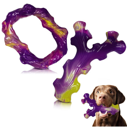 Jouets à mâcher ultra-résistants pour chiens destructeurs - Os en nylon indestructible pour grandes et moyennes races, jouet de dentition pour chiot, arômes bœuf et beurre de cacahuète, occupe les chiens