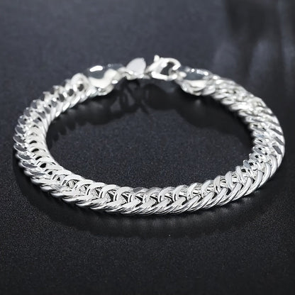 Bracelet gourmette cubaine de 10 mm en argent sterling 925 pour hommes et femmes – Style bohème vintage résistant au ternissement, cadeau idéal pour les mariages, les fêtes et le quotidien