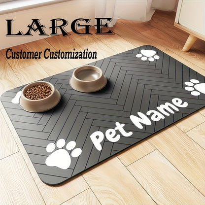 Tapis de nourrissage antidérapant pour animaux motif pattes – Sous-main imperméable à séchage rapide pour gamelles de chien et chat, avec motifs en forme d'os, résistant aux taches, facile à nettoyer, marron et blanc
