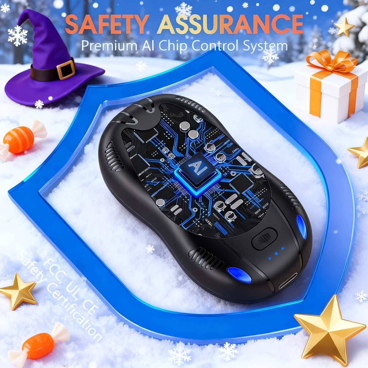 Chauffe-mains rechargeable 2-en-1 à chauffage double face avec fixation magnétique – 3 niveaux de contrôle de la température, chauffe-poche électrique portable pour le ski, le camping, la randonnée et les activités hivernales en extérieur