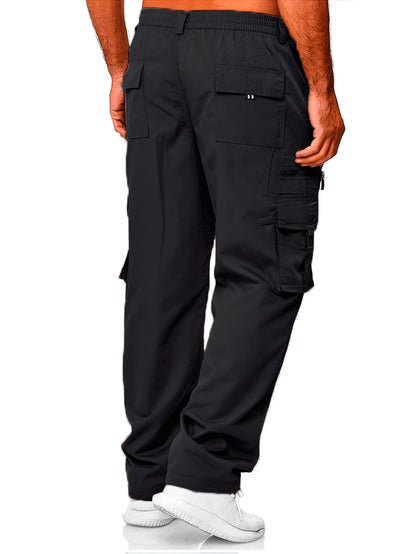 Lot de 3 pantalons cargo pour homme, coupe droite multipoches – Pantalon de randonnée en polyester tissé uni pour le printemps et l'automne, tailles S à XXXL, 9 combinaisons de couleurs