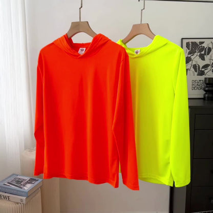 Lot de 3 sweats à capuche de protection solaire UPF 50+ pour homme, manches longues, évacuation de l'humidité, séchage rapide, respirant, t-shirt de performance pour randonnée, pêche, course à pied – Tailles S à XXXL, jaune fluorescent