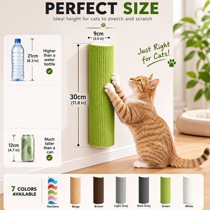 Poteau à griffer mural pour chat – Griffoir cylindrique en sisal autocollant, assemblage combiné horizontal et vertical, accessoire gain de place pour l'entretien des griffes des chats d'intérieur, 6 couleurs