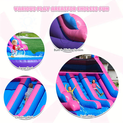 Toboggan aquatique gonflable avec château gonflable 6,4 x 3,35 x 4,1 m avec piscine, toboggan humide/sec pour enfants, aire de jeux extérieure, structure gonflable robuste de qualité commerciale avec toboggan intégré - Cadeau d'été idéal pour les enfants